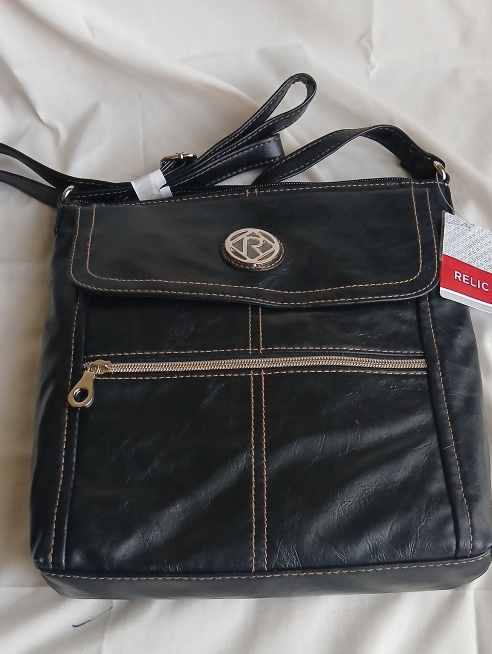 Relic Black Messenger Crossbody with Gold Hardware